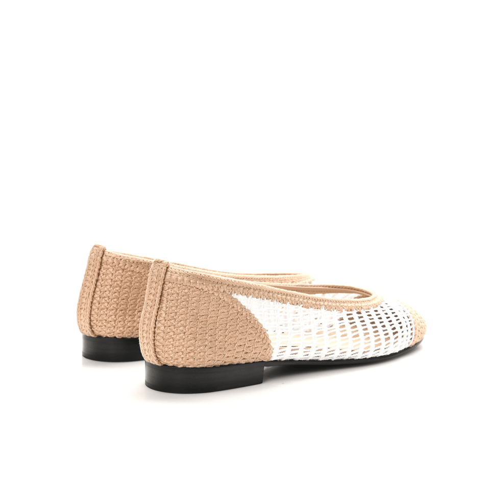 Chanel Raffia &amp; Leather Two-Tone Beige/White Ballet Flats G45056 view 3