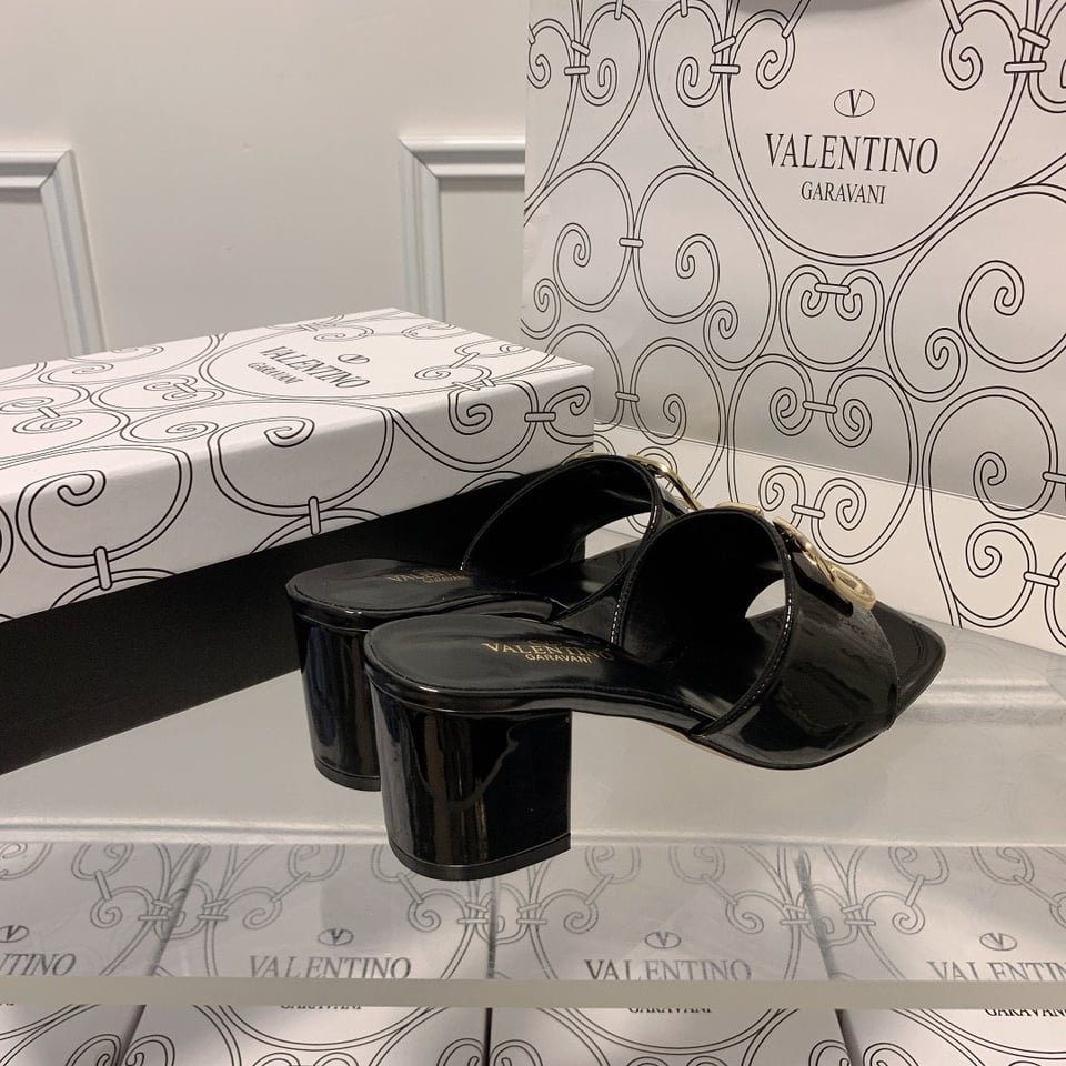 Valentino Vlogo Signature Square Toe Middle Heel Black Slide Sandal view 3