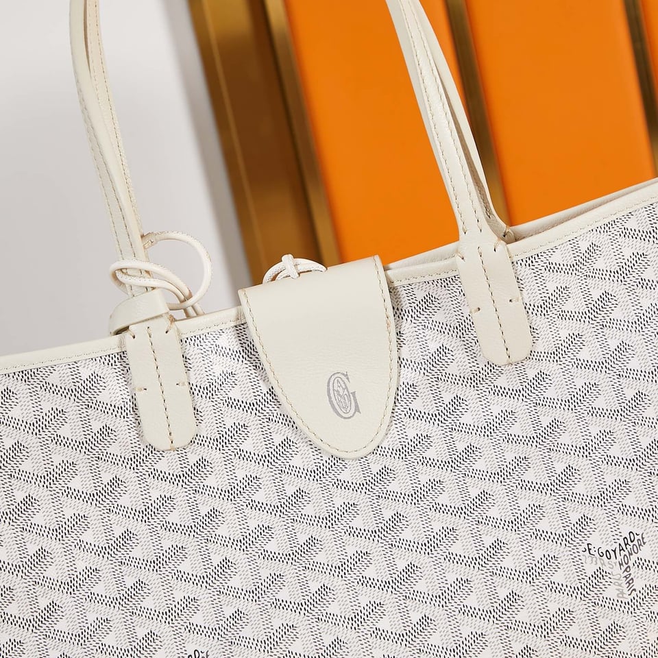 Goyard Saint Louis Pm 34Cm White Canvas Chevroches Calfskin view 3