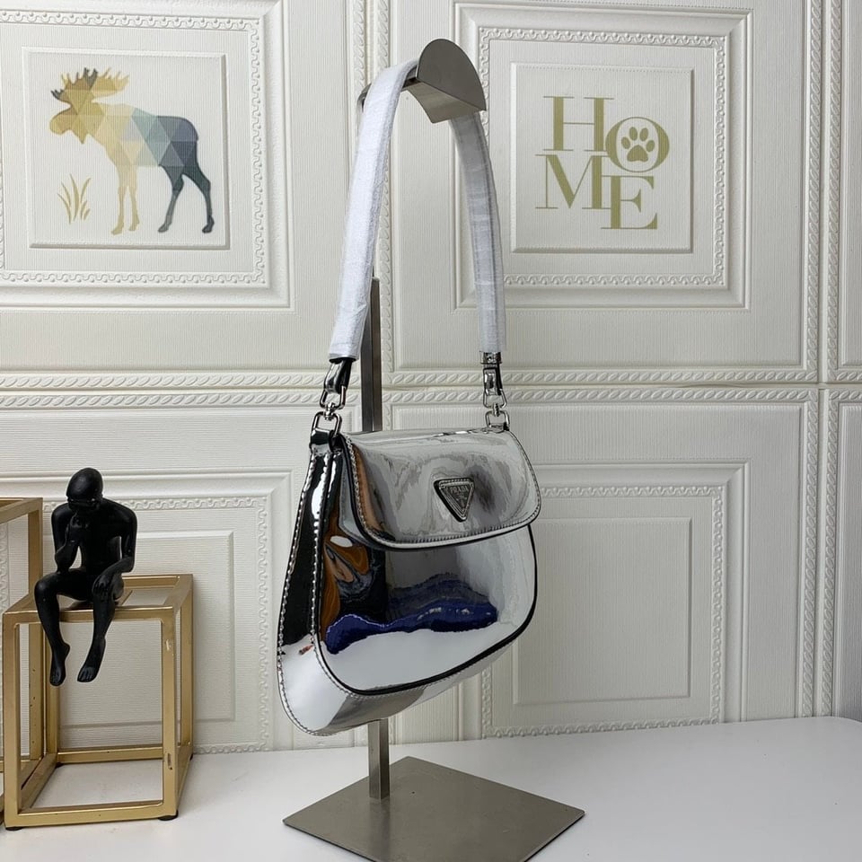 Prada Cleo Brushed Leather Shoulder Bag In Silver view 5