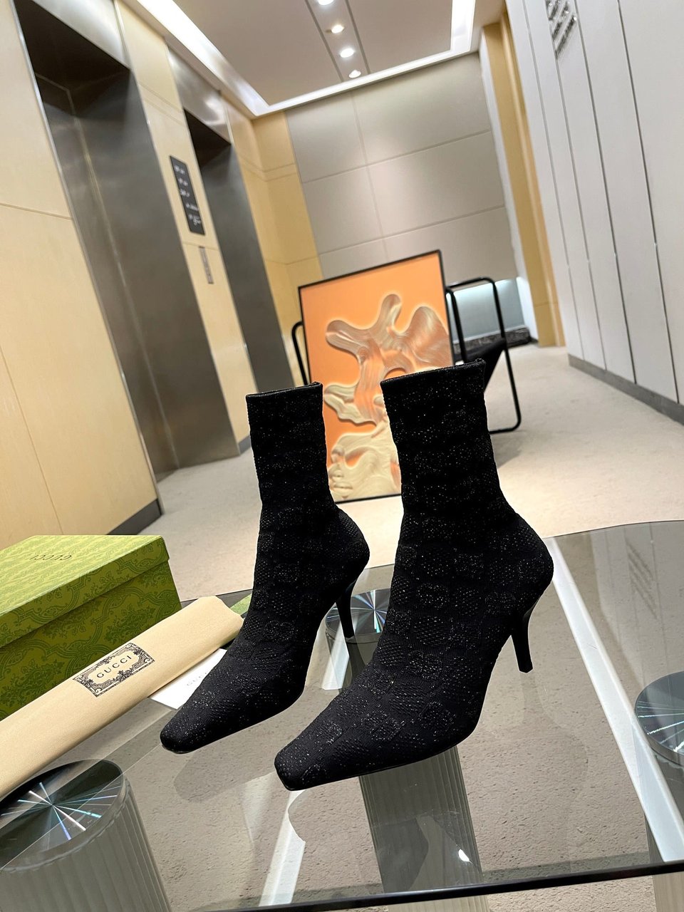 Gucci Women’S Gg Knit Ankle Boots Black 718378 Facfm 8720 view 6