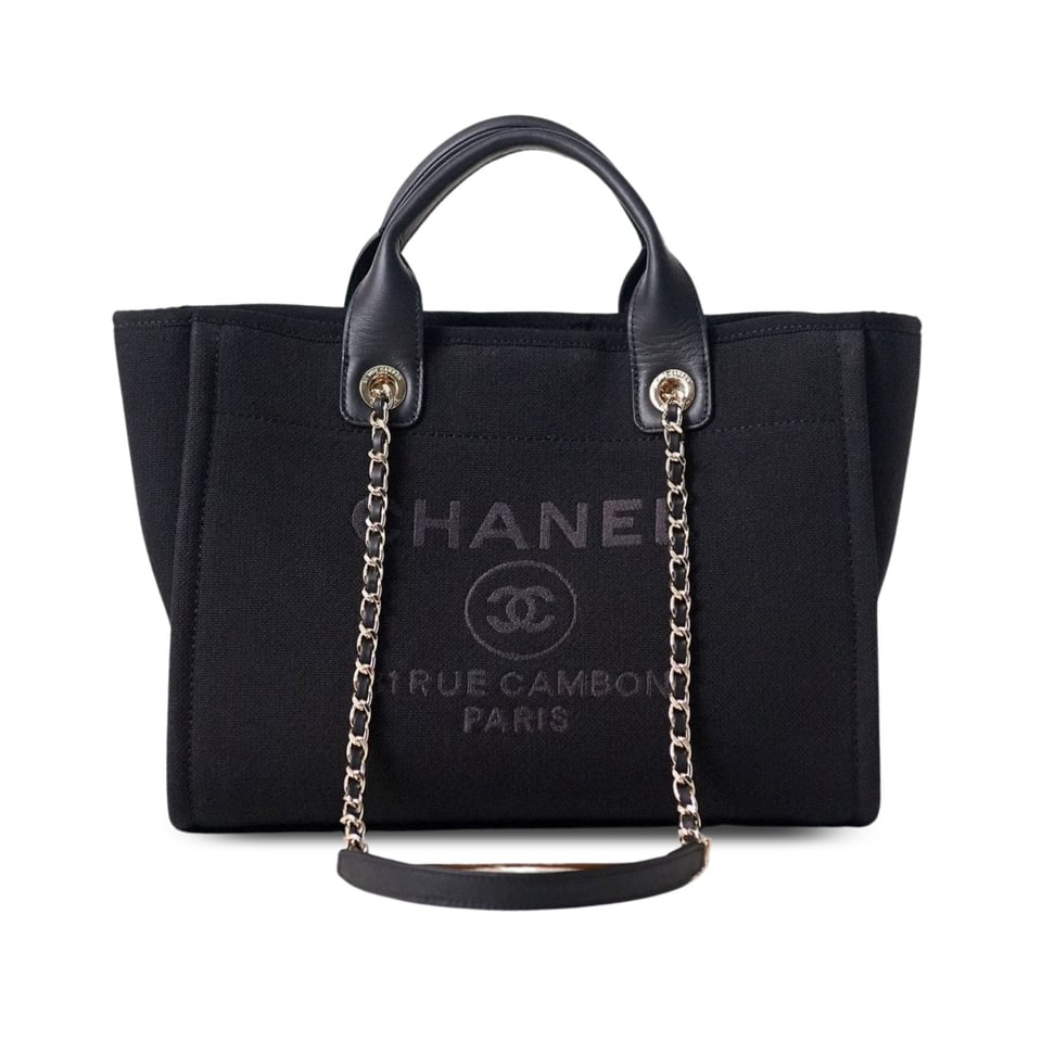 Chanel Deauville Shopping Small Tote Mixed Fabric Calfskin 35Cm Black