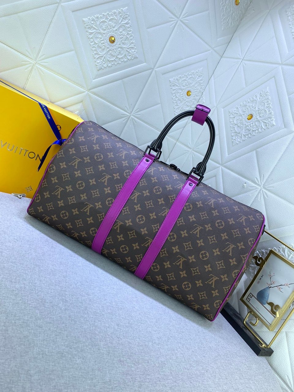 Louis Vuitton Keepall Bandouli Re 50 Brown And Purple Line Macassar Canvasm46257 view 8