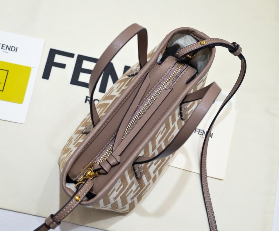 Fendi Roll FF Beige Jacquard Mini Bag 16cm view 7