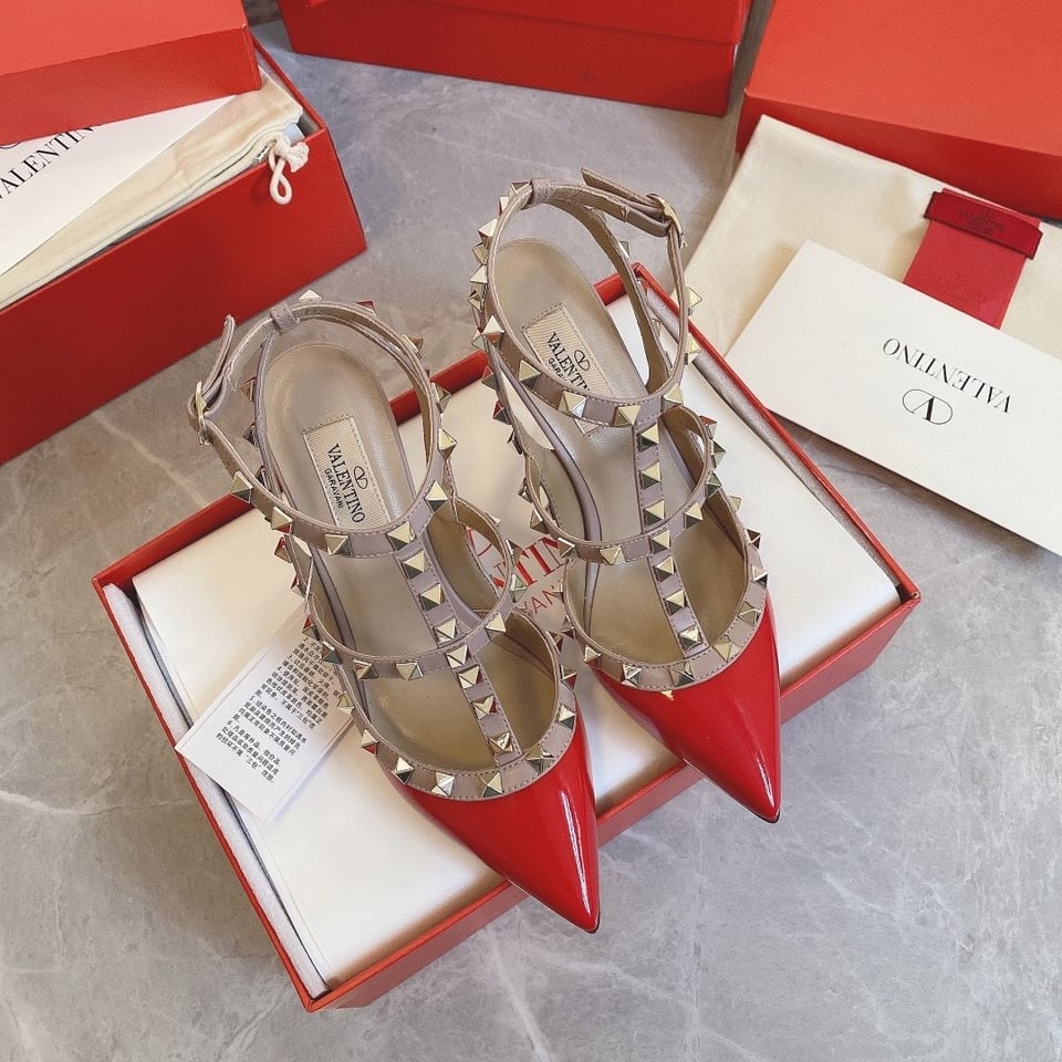 Valentino Patent Rockstud Caged Pump 100Mm Red view 5