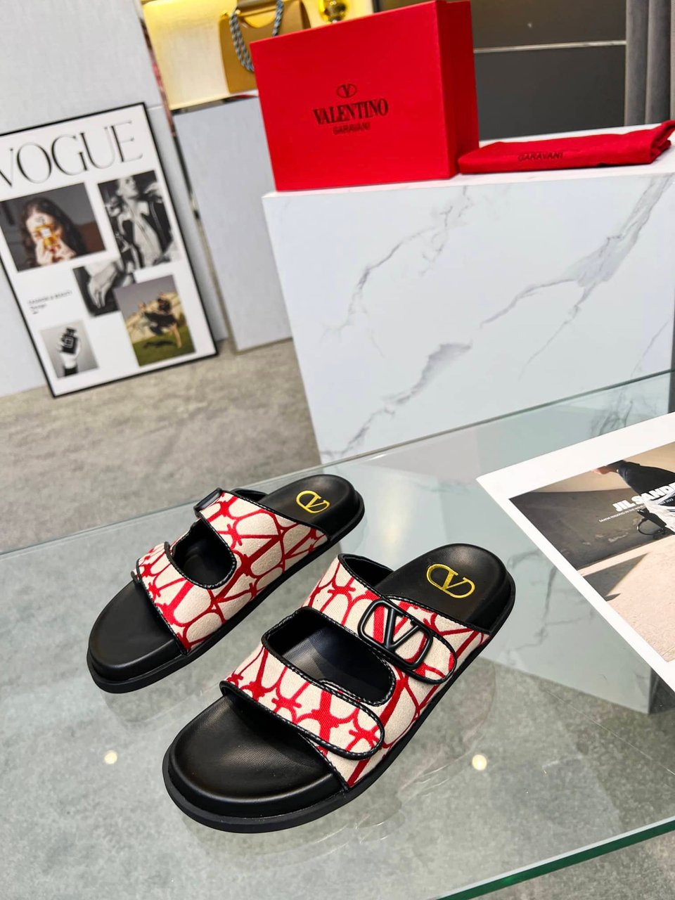Valentino Garavani Vlogo Toile Iconographe Sandal Red view 9