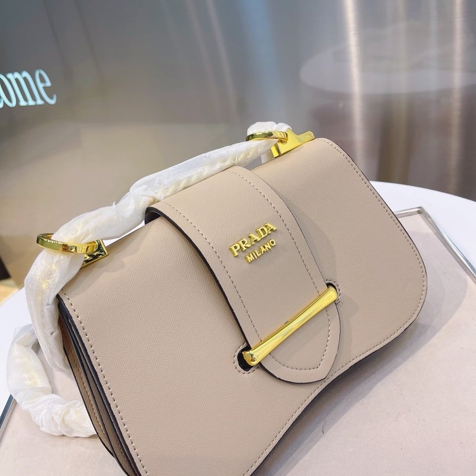 Prada Sidonie Leather Shoulder Bag In Neutral 24Cm view 8