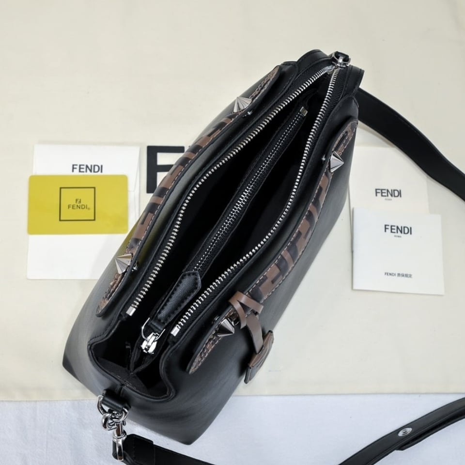Fendi Women By The Way Regular Leather Boston Bag Black 28Cm view 6