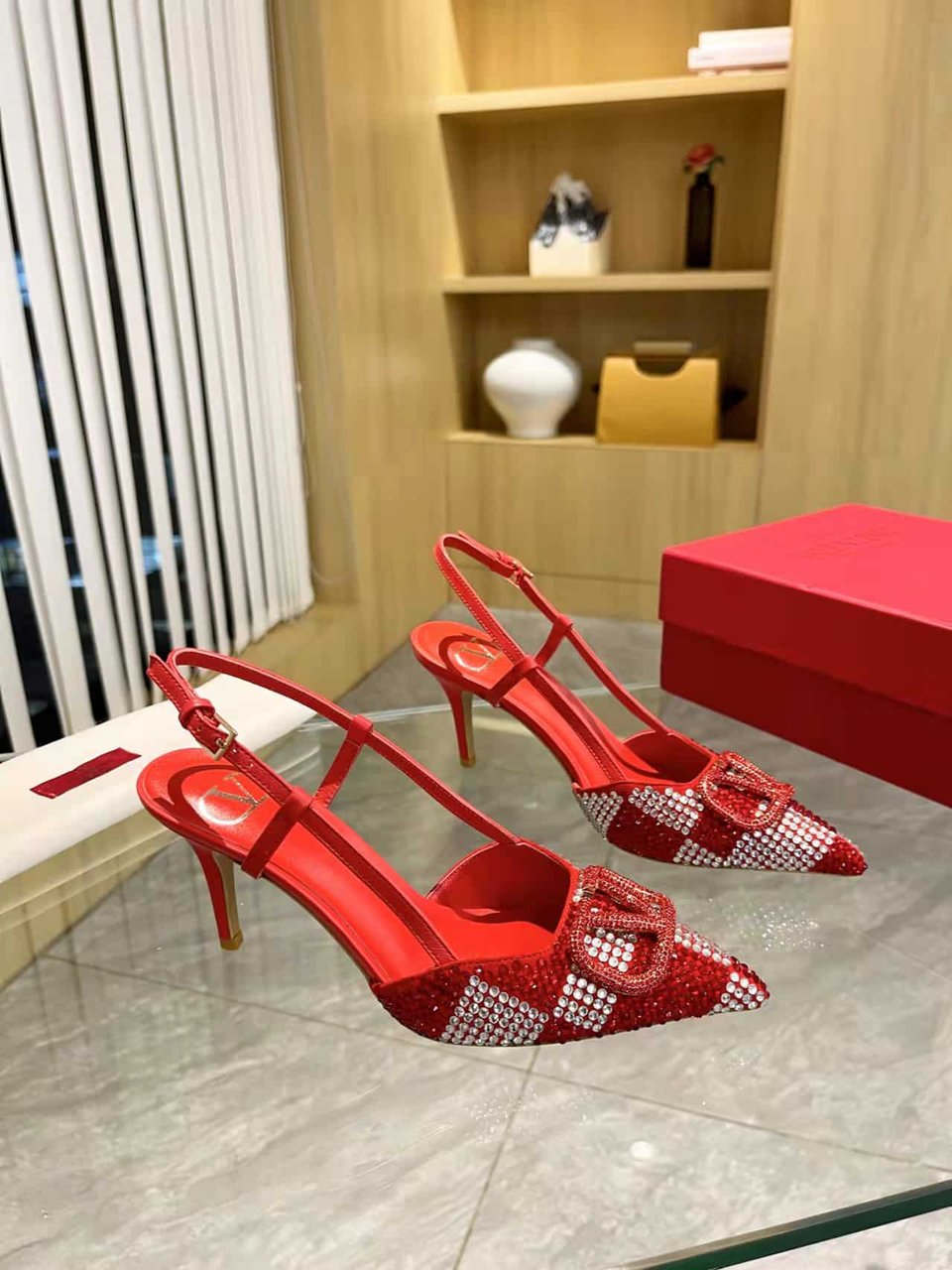 Valentino Vlogo Signature Back Strap Crystal High Heels Red view 9