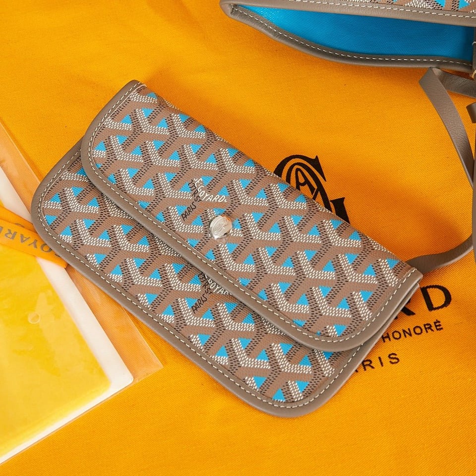 Goyard Saint Louis Pm 34Cm Brown Sky Blue Canvas Chevroches Calfskin view 4