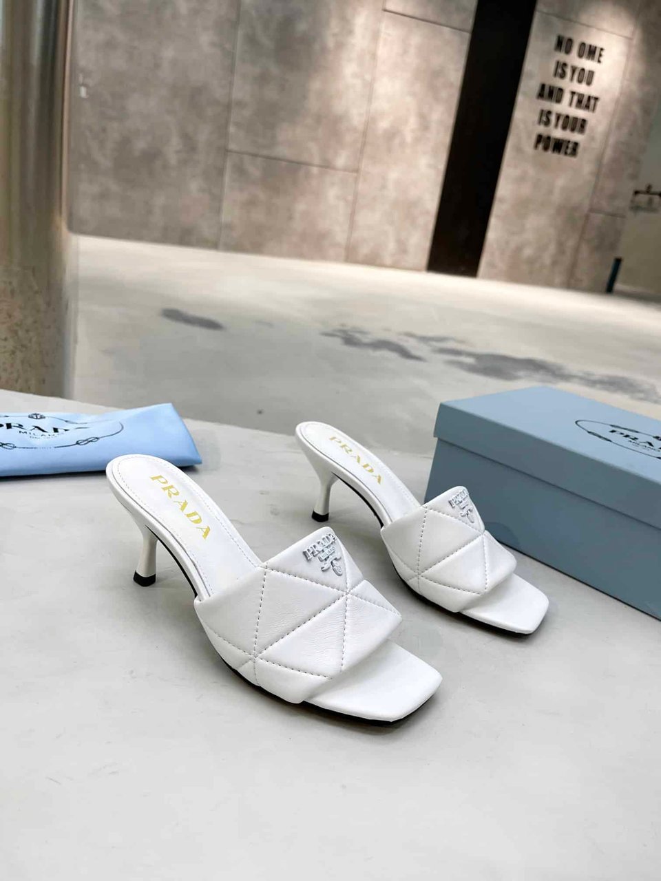 Prada Quilted Nappa Leather Heeled Sandals White 1Xx583 038 F0009 F B065 view 9