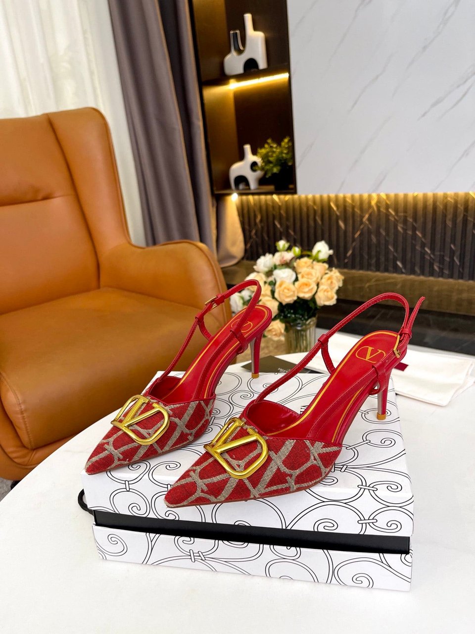 Valentino Garavani Vlogo Signature Slingback Pump In Toile Iconographe Red view 10