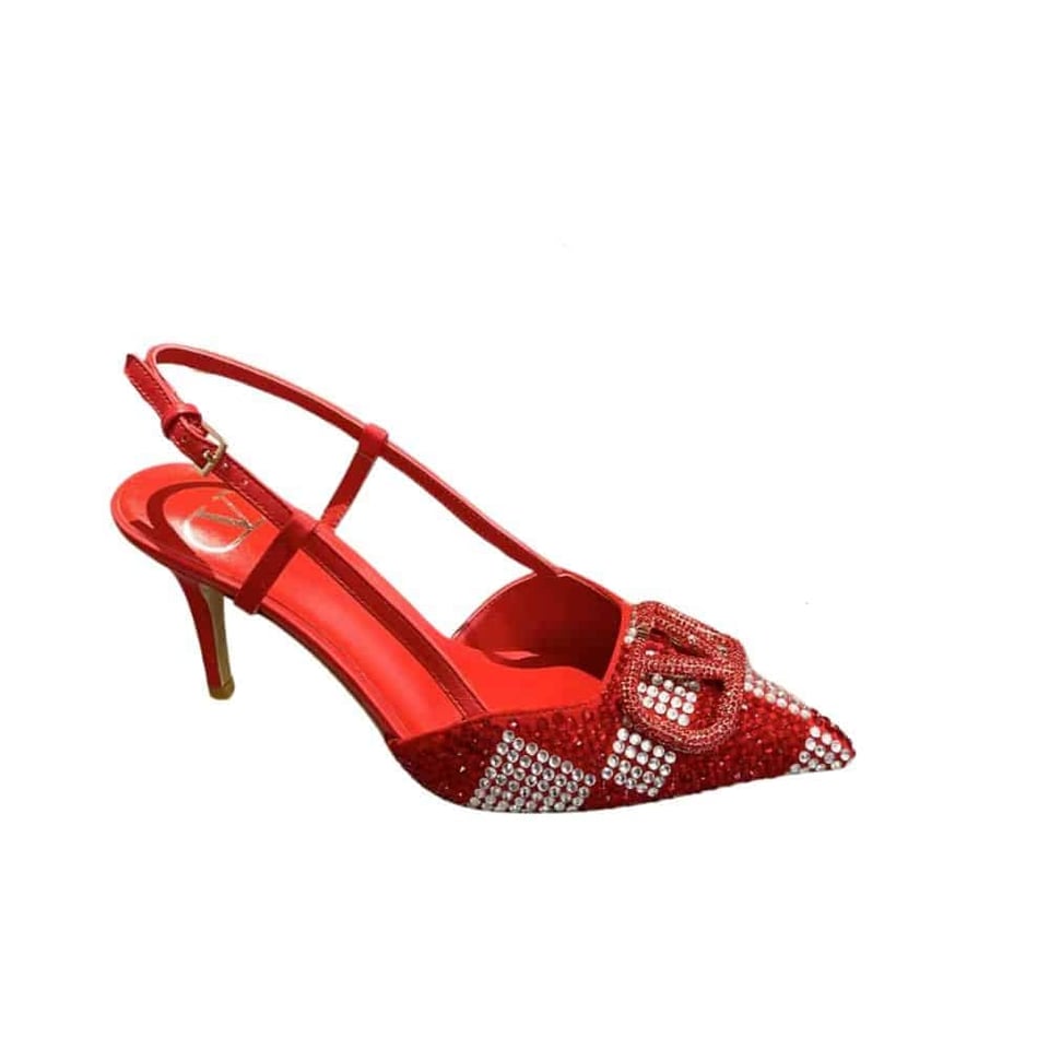 Valentino Vlogo Signature Back Strap Crystal High Heels Red view 2
