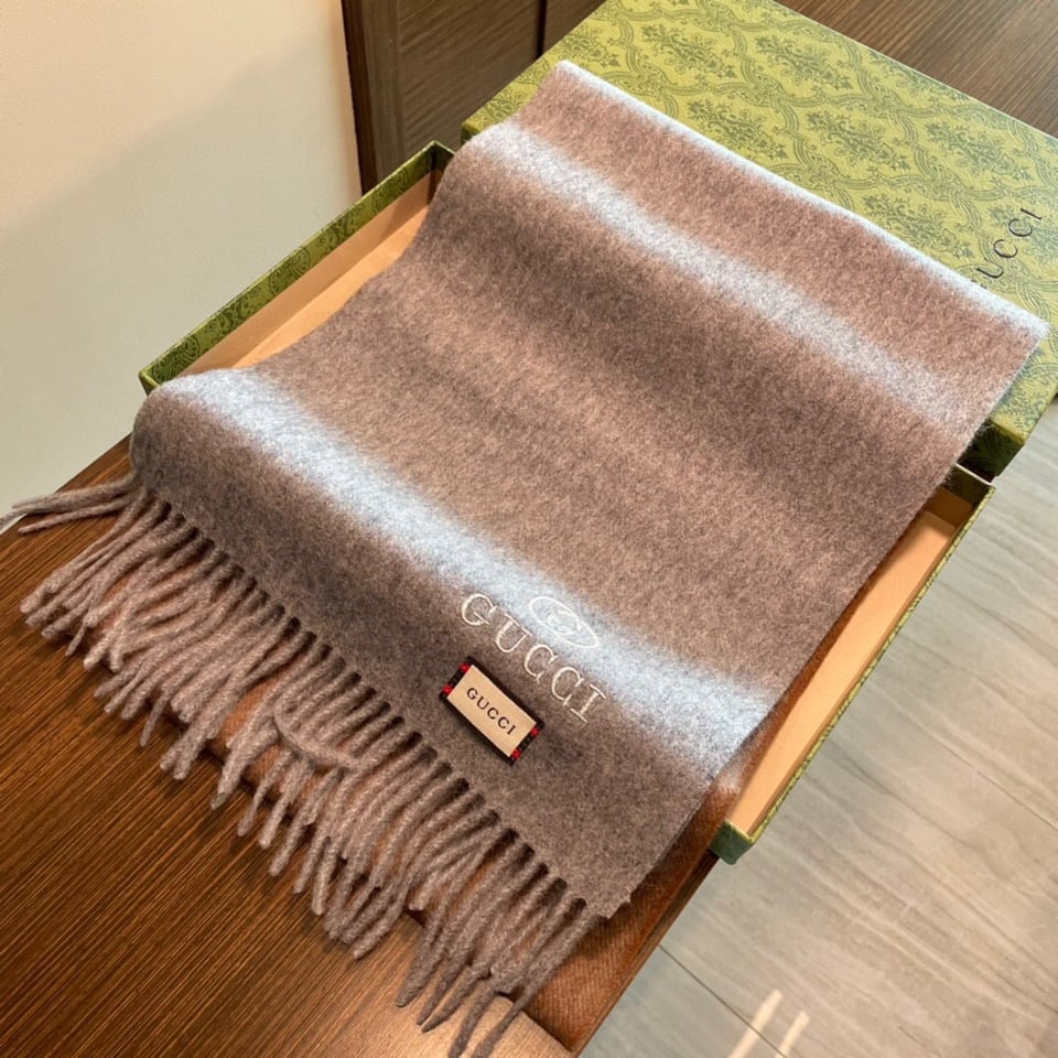 Gucci Cashmere Scarf Colorblock Gray Blue For Women 190cm view 5