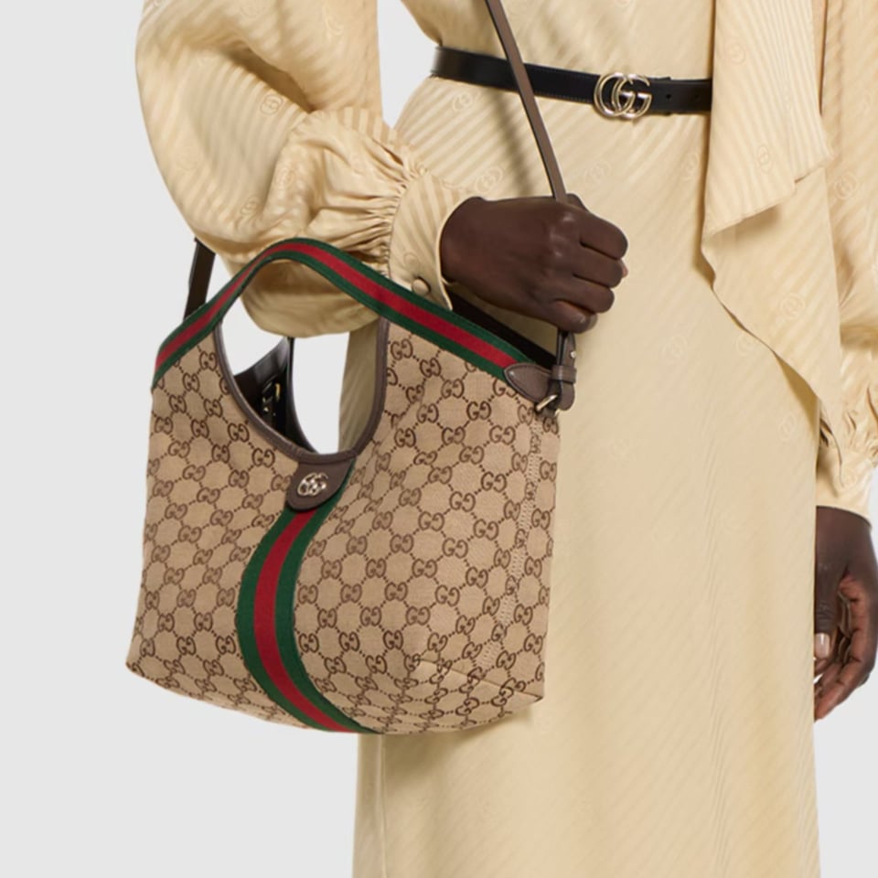 Gucci Giglio small Tote Bag 25cm/9.8in Beige And Brown 860845 view 2