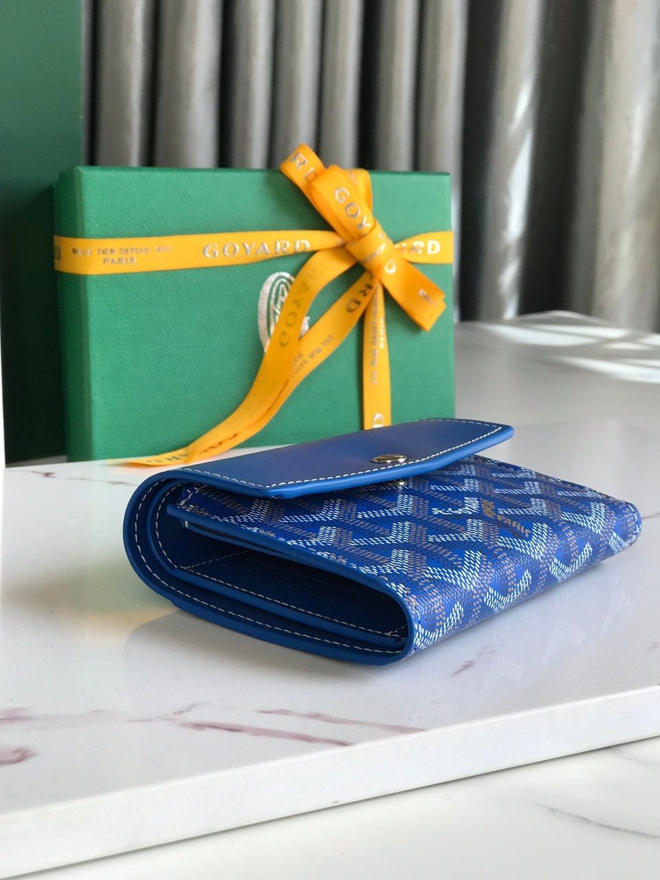 Goyard Saint-Gabriel Wallet 12 Cm Sapphire Blue Calfskin And Goyardine Canvas view 4