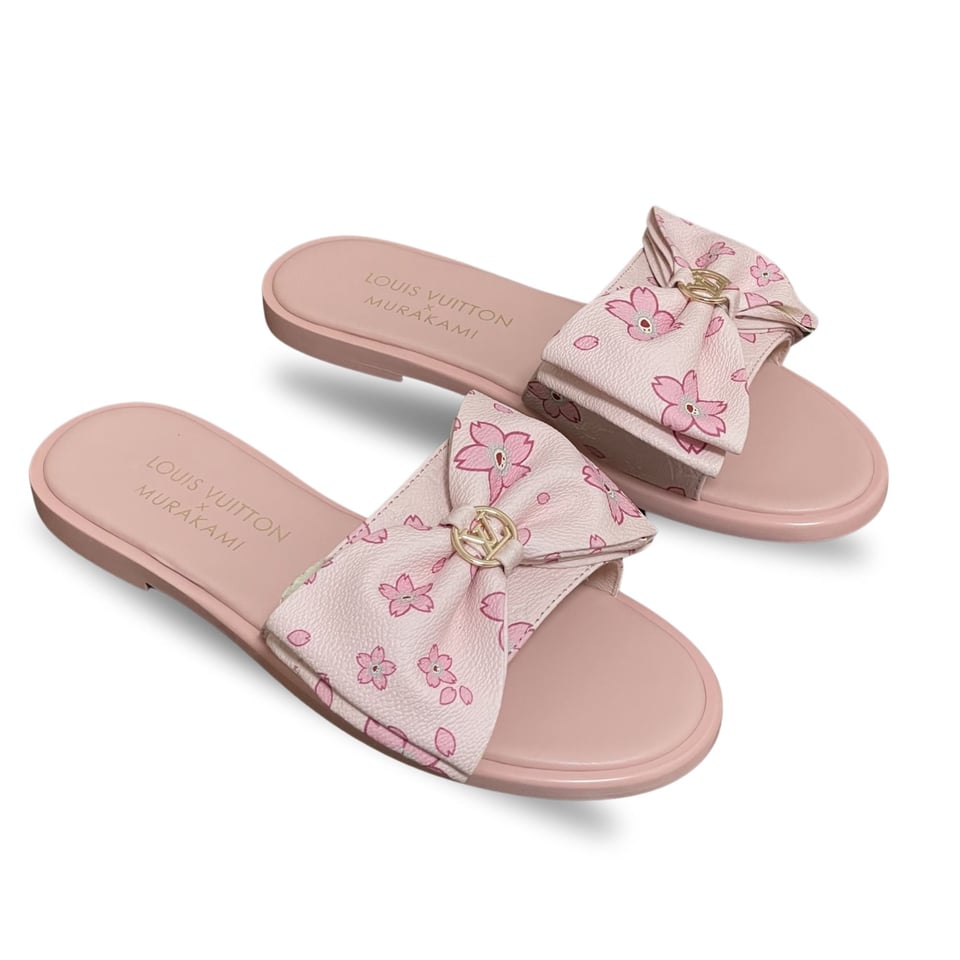 Louis Vuitton x Takashi Murakami Lily Flat Mule Bow Slide Sandals Pink- White 1AGVYA view 2