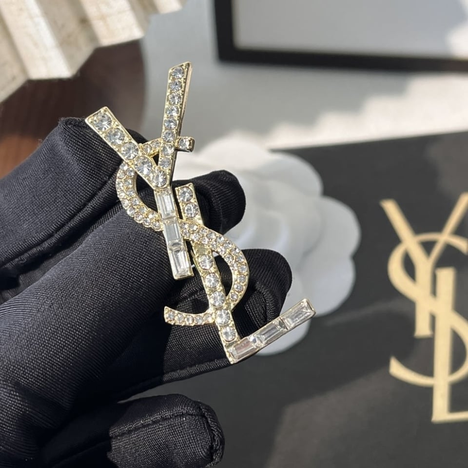 Saint Laurent Ysl Brooch Gold With Stone view 5