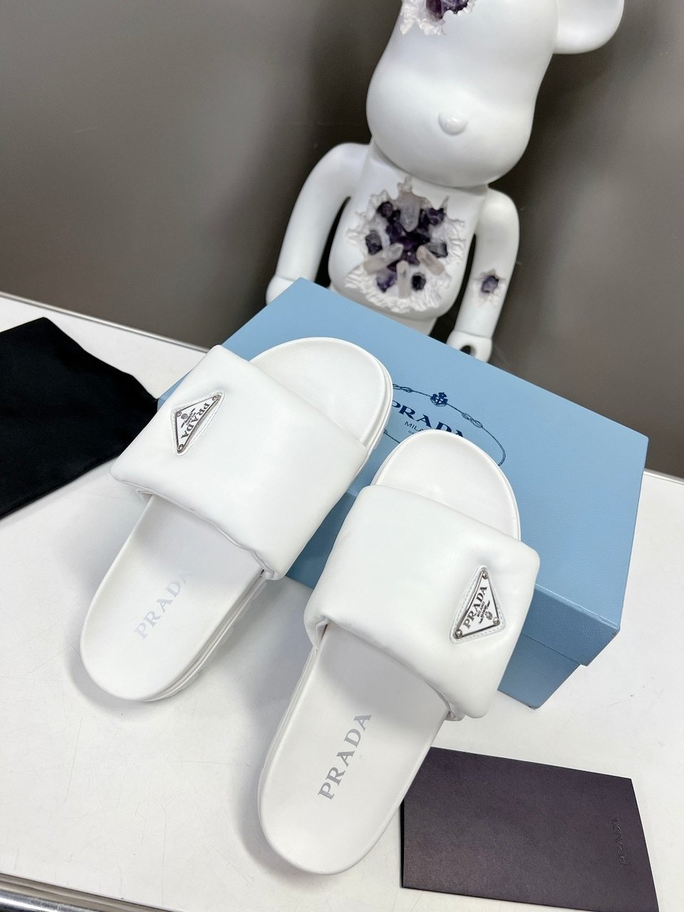 Prada Soft Padded Nappa Leather Slides White 1Xx6482Dl8F0009F020 view 7