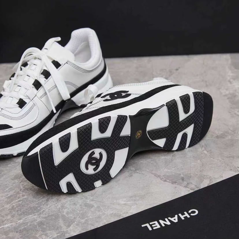 Chanel Lace Up Sneakers White Black view 9