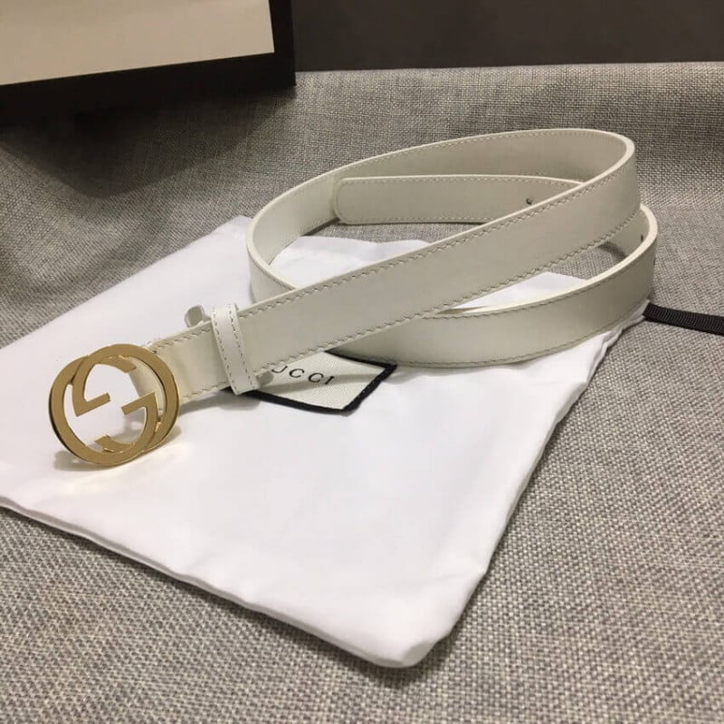 Gucci White Leather Belt With Double G Buckle 20mm