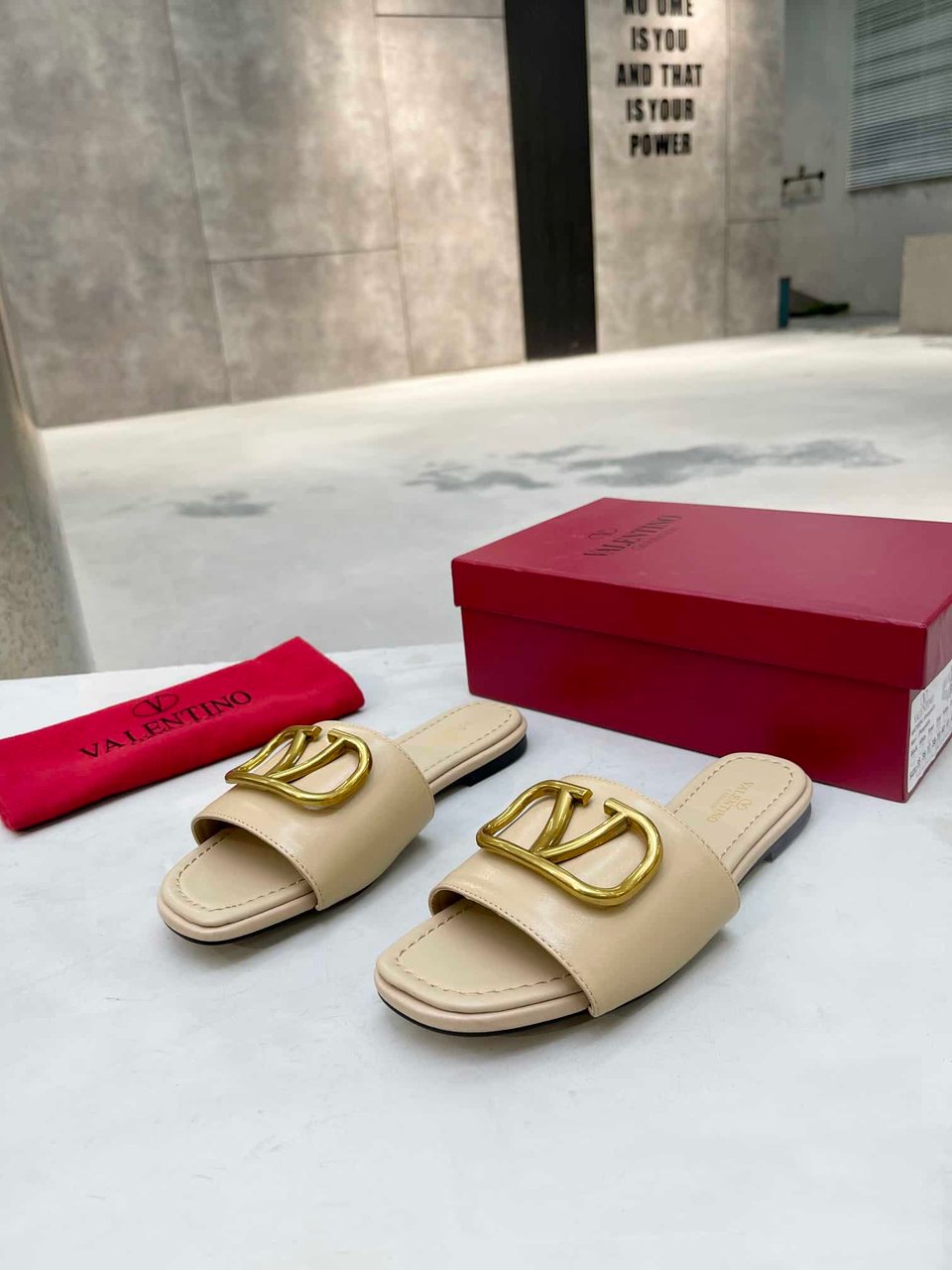 Valentino Garavani Vlogo Signature Slide Sandal Beige view 9
