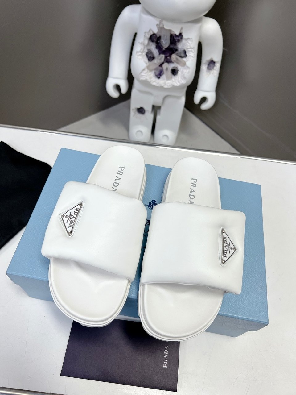 Prada Soft Padded Nappa Leather Slides White 1Xx6482Dl8F0009F020 view 8