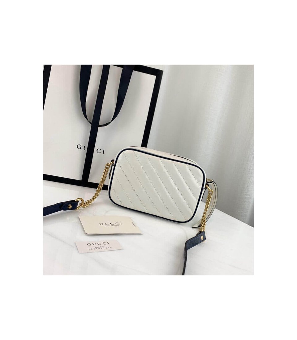 Gucci Diagonal GG Marmont Mini Bag White/Blue view 3