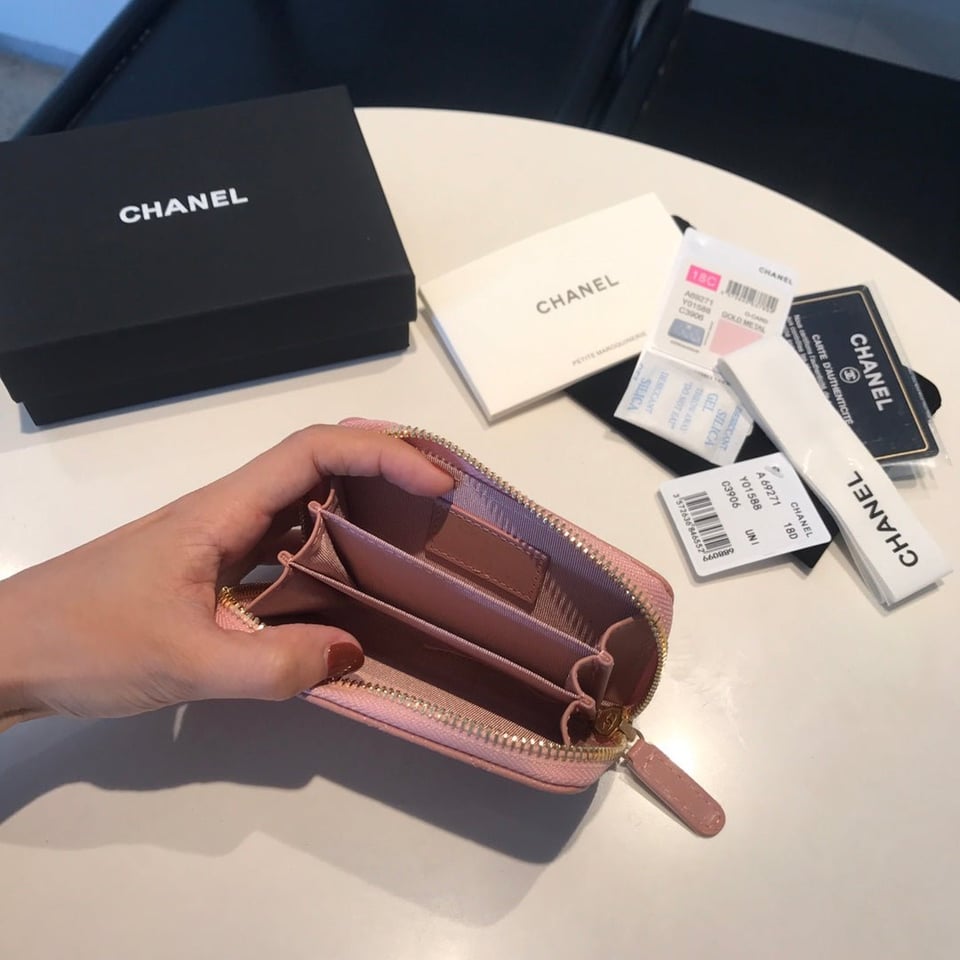 Chanel Zipped Coin Basic Purse 11 Peach Calfskin Gold Icon view 8