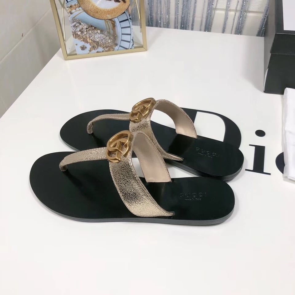 Gucci Double G Thong Leather Metallic Gold ?497444 0B7N0 7100 view 9