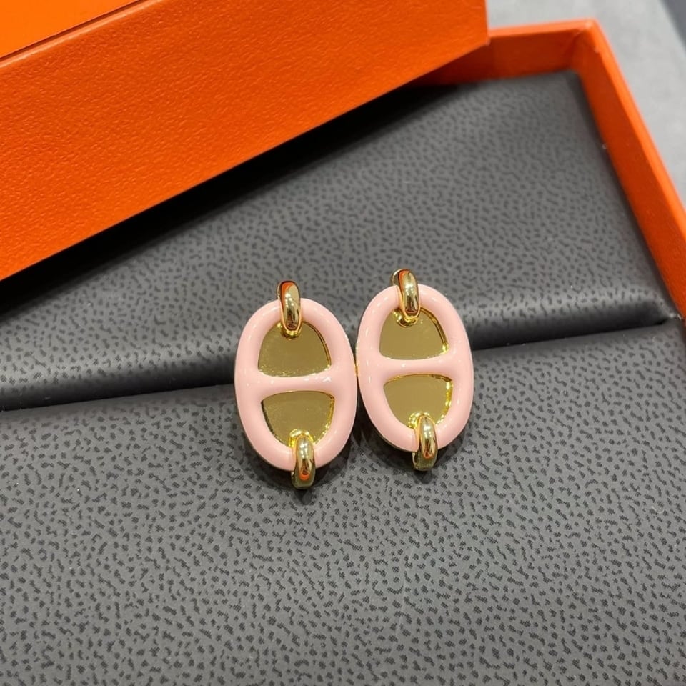 Hermes Mini Maillon Earrings Light Pink view 2