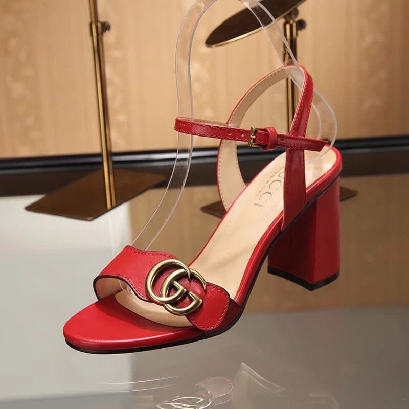 Gucci Double G Leather Mid Heel Sandal Red ?453379 A3N00 view 5