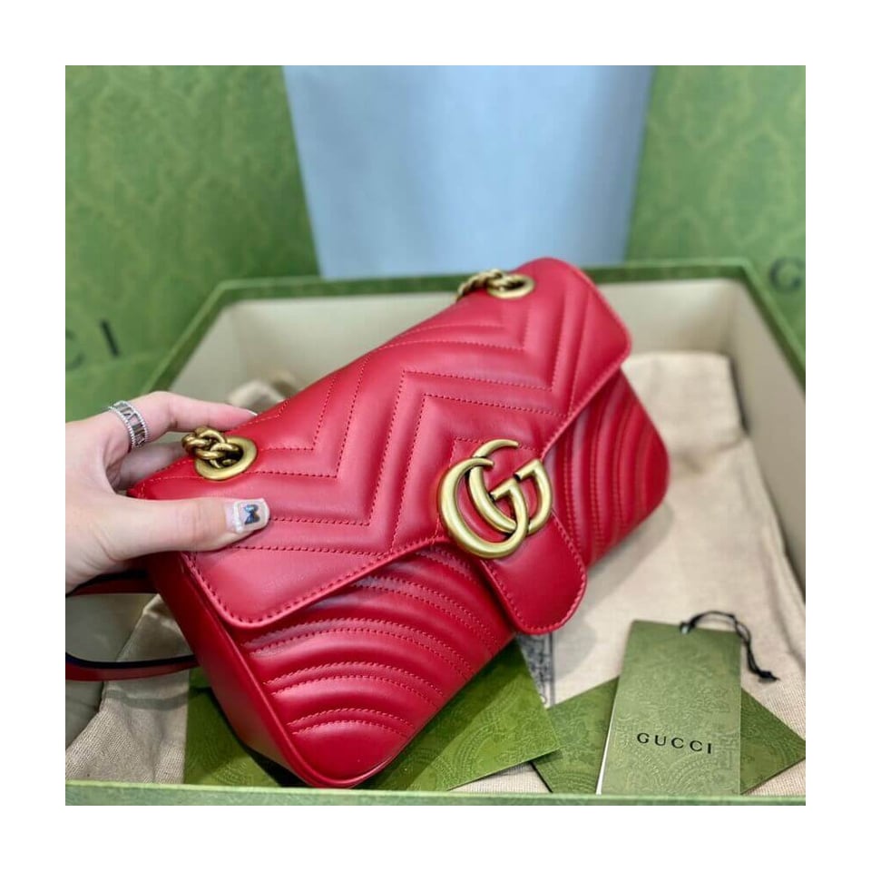 Gucci GG Marmont Matelasse Chevron Leather Small Shoulder Bag Red view 12