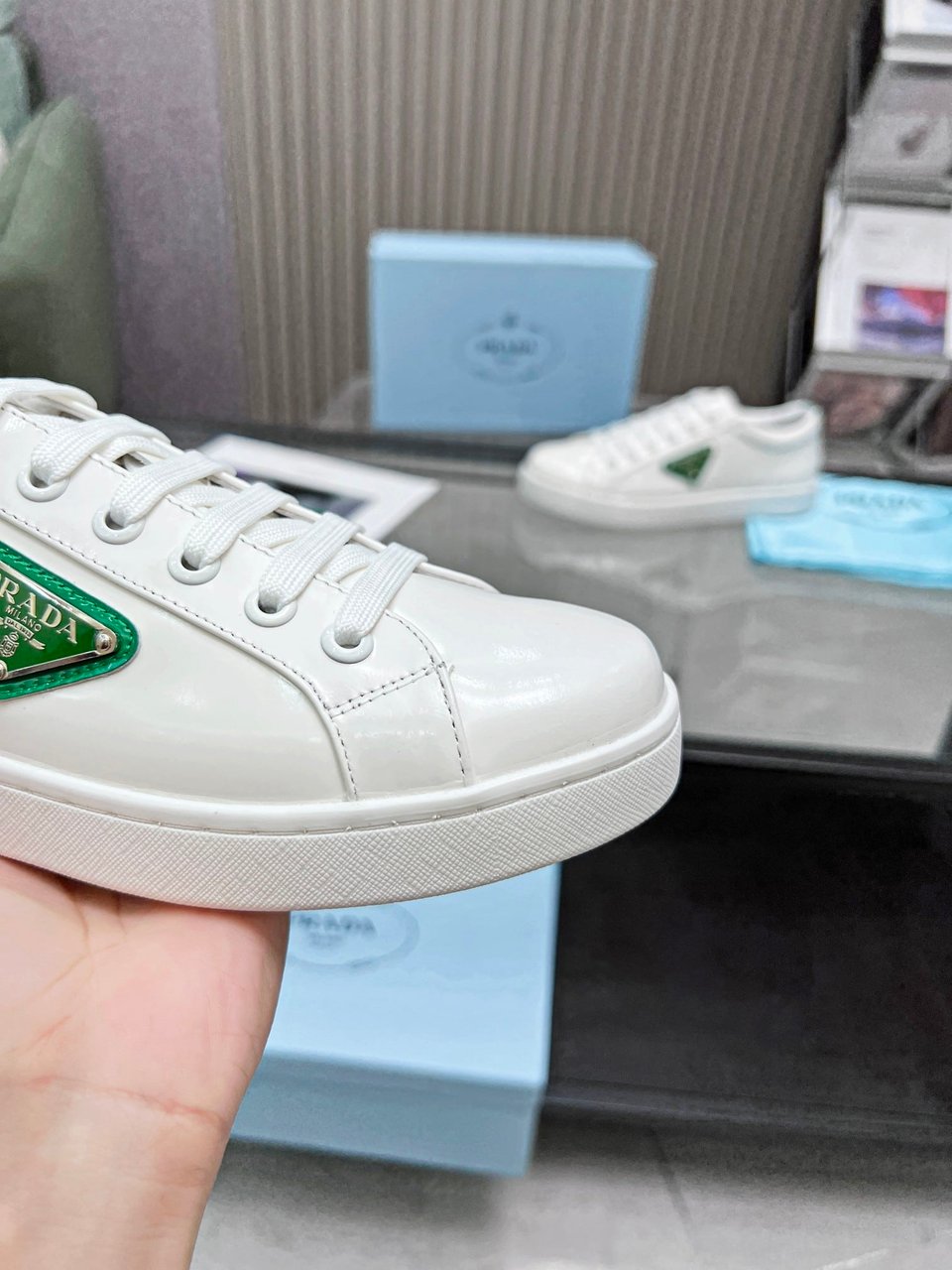 Prada Brushed Sneakers Leather White White Mango 2Ee376 3F0E F0Djt view 7