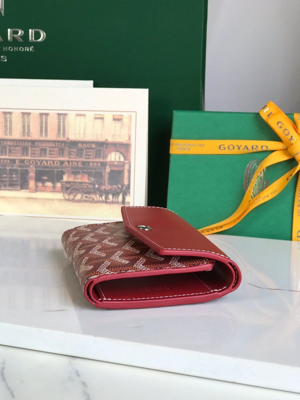 Goyard Saint-Gabriel Wallet Classic Red Calfskin And Goyardine Canvas 12cm view 6