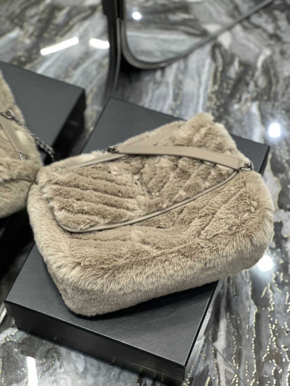 Saint Laurent Niki Medium Chain Bag In Shearling Brown view 3