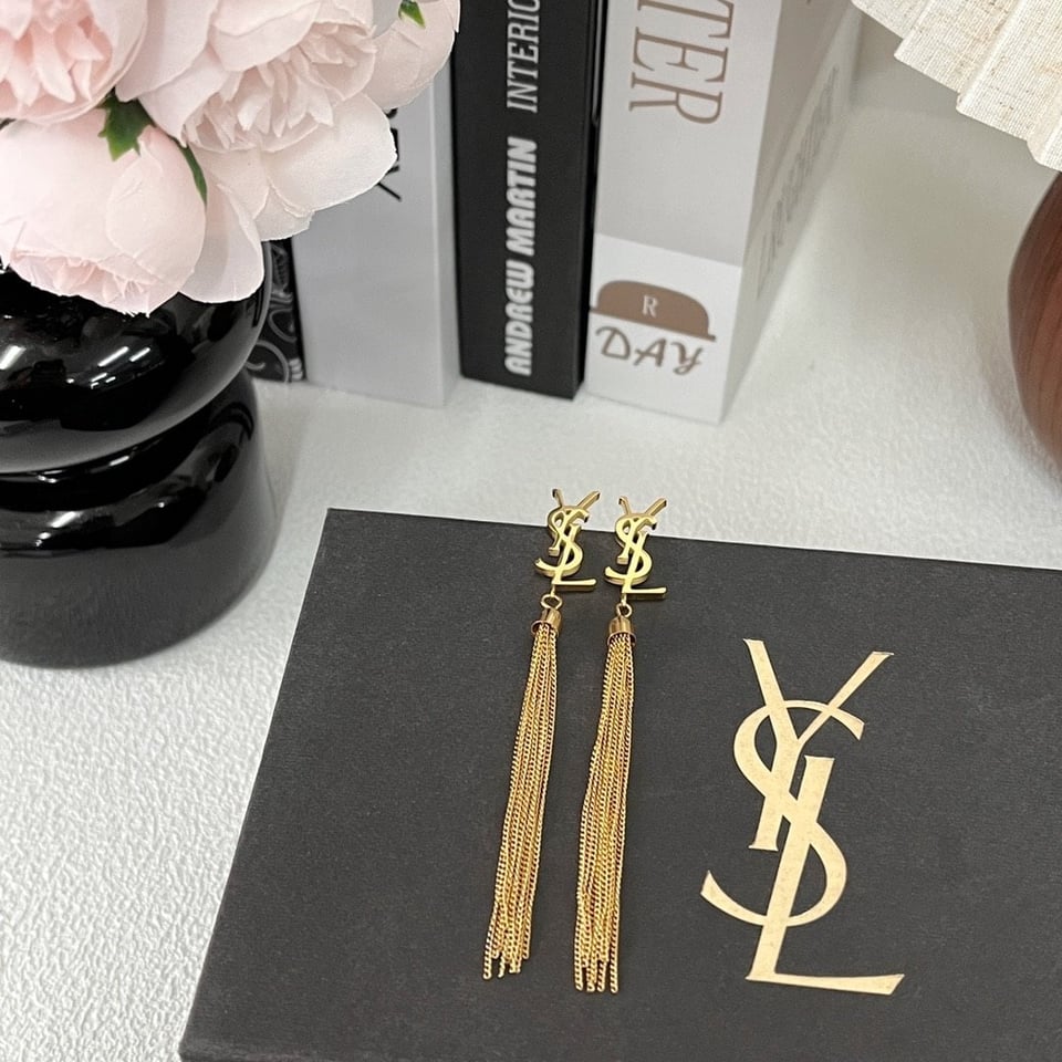 Saint Laurent Ysl Tassel Gold Earrings view 4