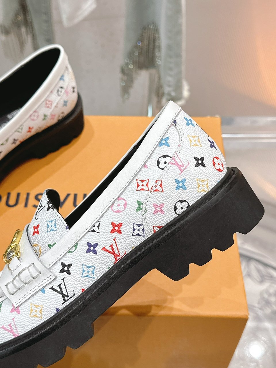 Louis Vuitton LV Monogram Multicolor White Loafers – Women’s Shoes view 8