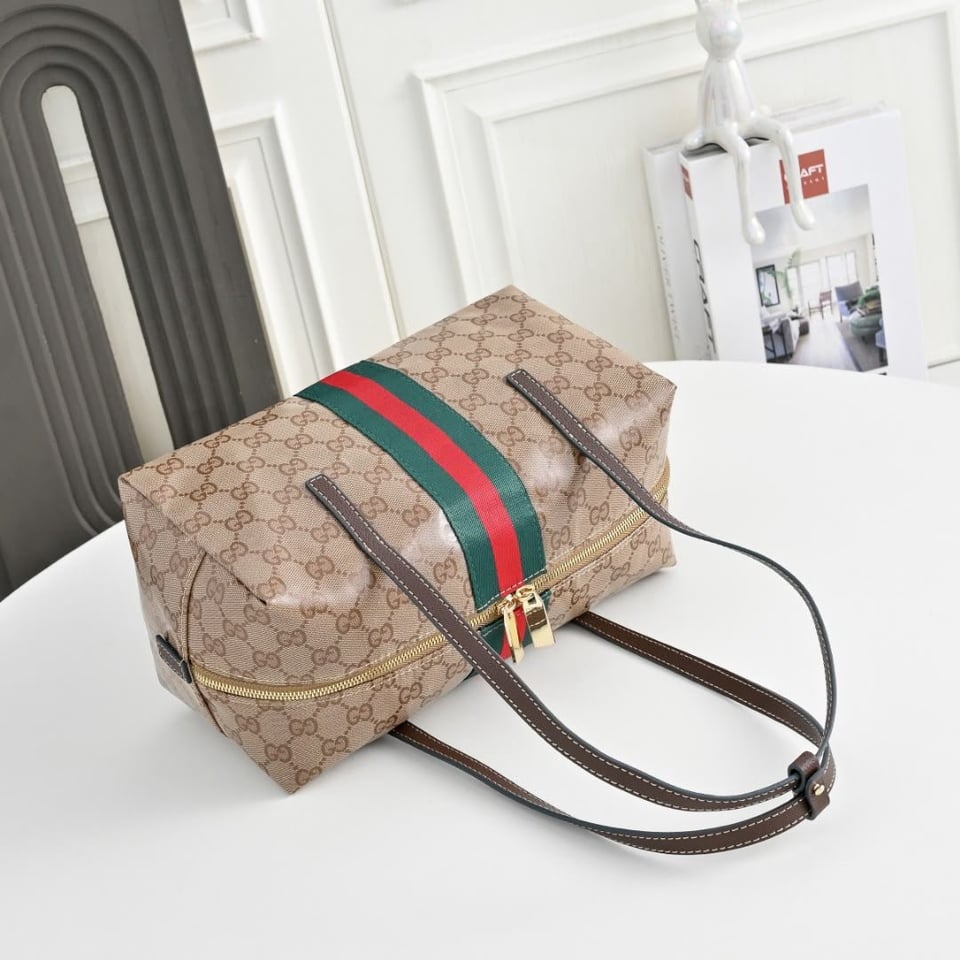 Gucci Melrose Medium Boston Bag 29cm/11.4in Sand And Brown GG Canvas 875228 FAF79 8547 view 6