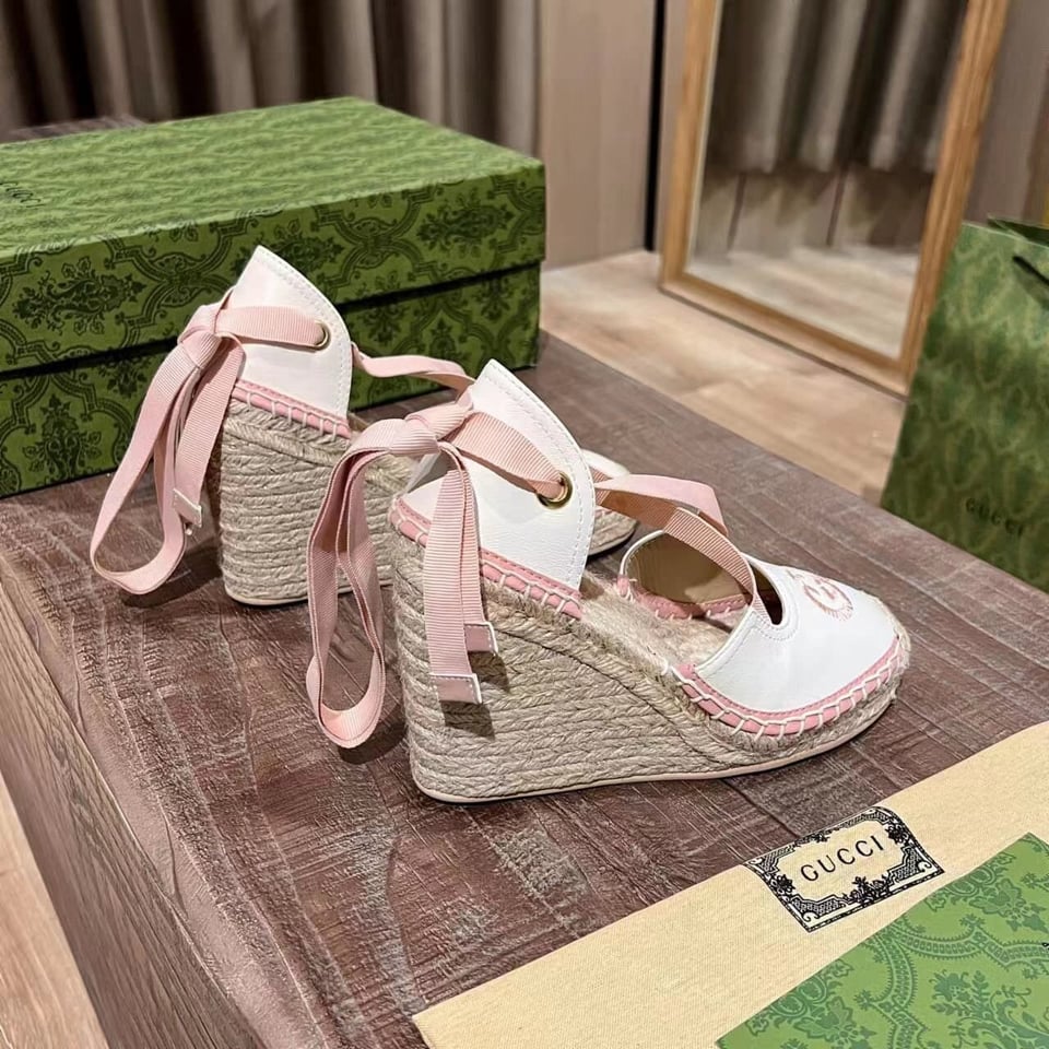 Gucci Gg Canvas Wedge Espadrilles Pink view 7