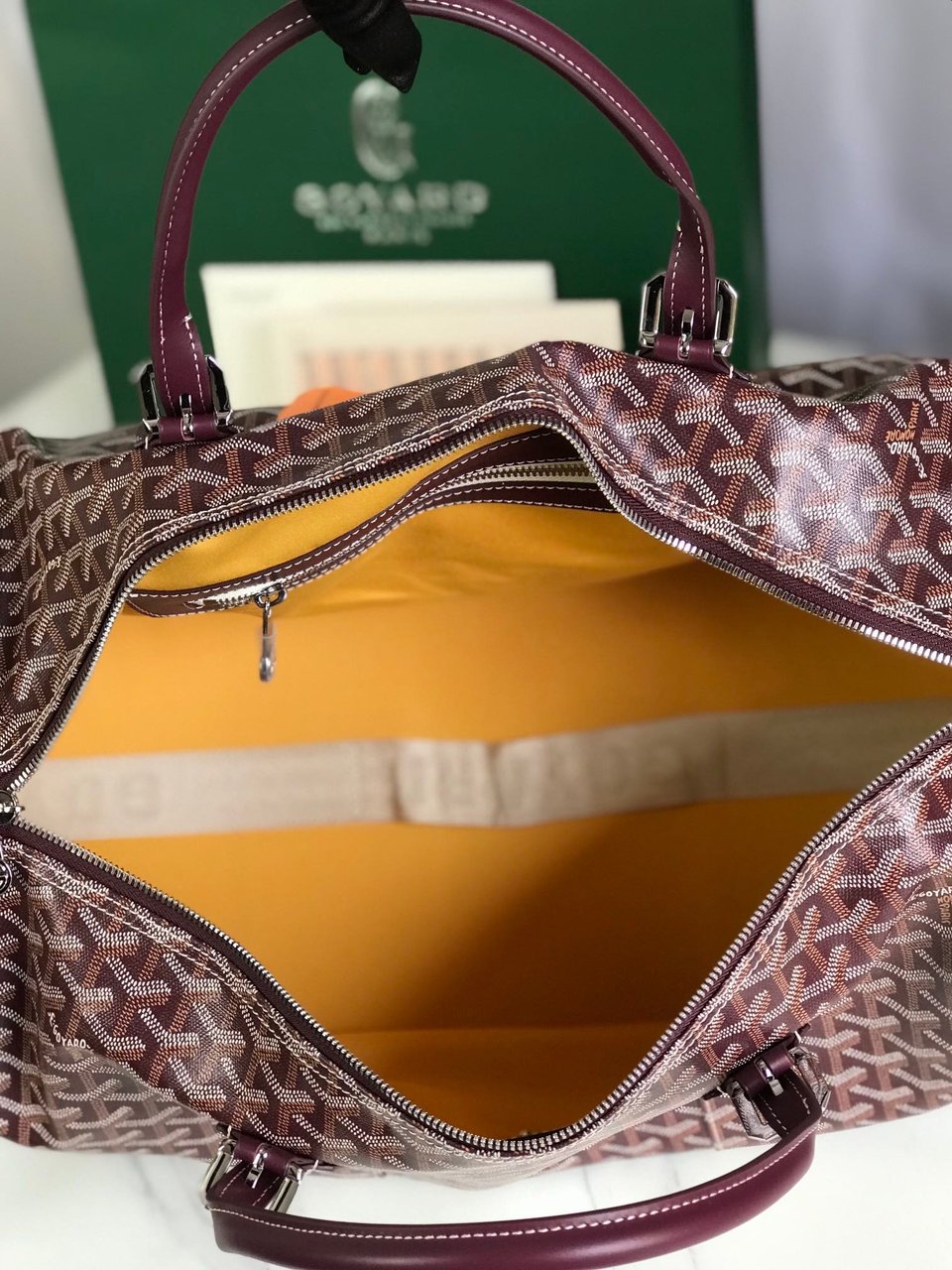 Goyard Boston 50 Bag Cm Wine Red Goyardine Canvas And Calfskin Trim view 5