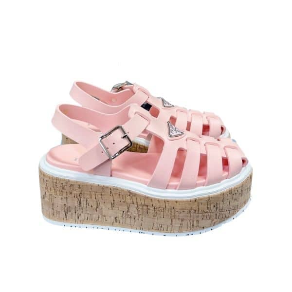 Prada Rubber Wedge Platform Sandals Light Pink view 2