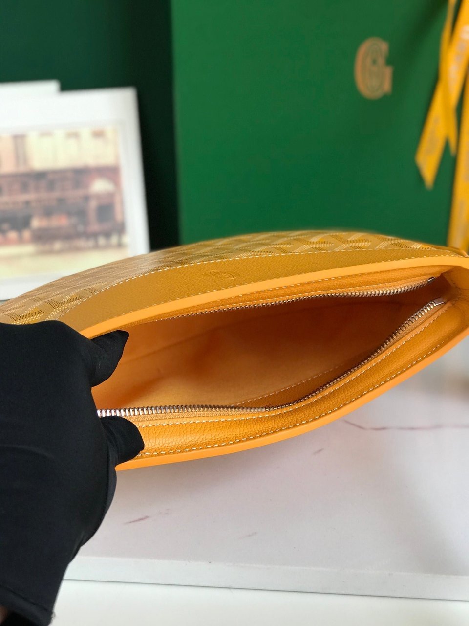 Goyard Hirondelle Bag 25 Cm Yellow Lambskin And Goyardine Canvas view 10