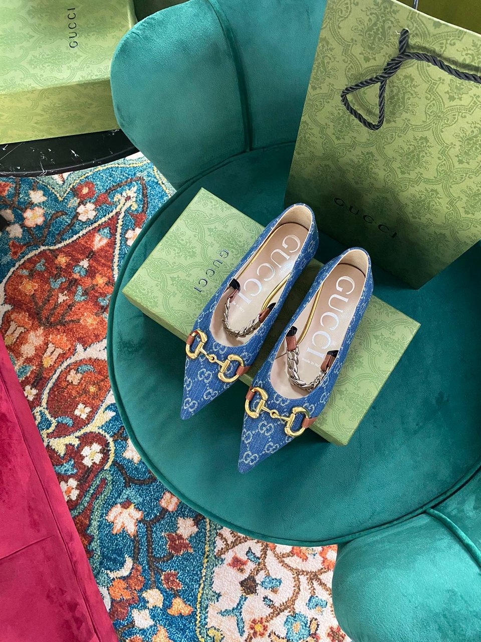 Gucci Gg Denim Series Women’S Horsebit Flat Ballet Shoes view 8