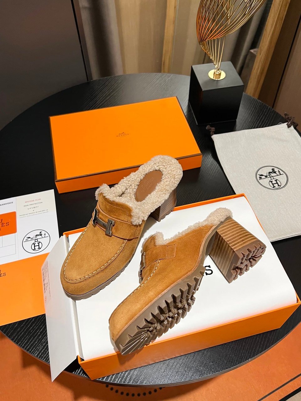 Hermes Flore 60 Mule Light Brown view 8