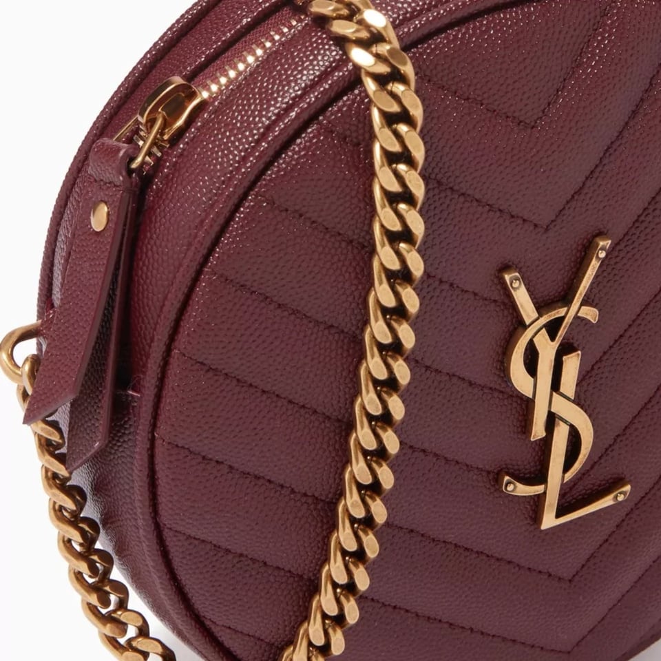 Saint Laurent Vinyle Round Camera Bag In Chevron Quilted Grain De Poudre Embossed Leather Red 18Cm view 4