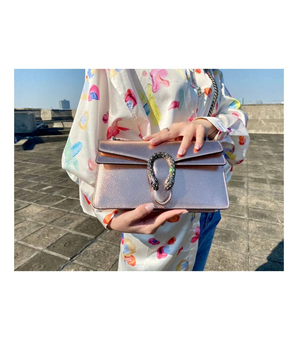 Gucci Dionysus Small Shoulder Bag in Rose Gold Lame Leather view 5