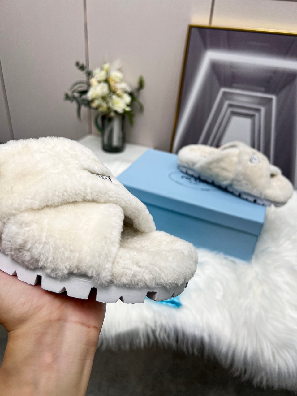 Prada Petal White Terrycloth Sippers view 5