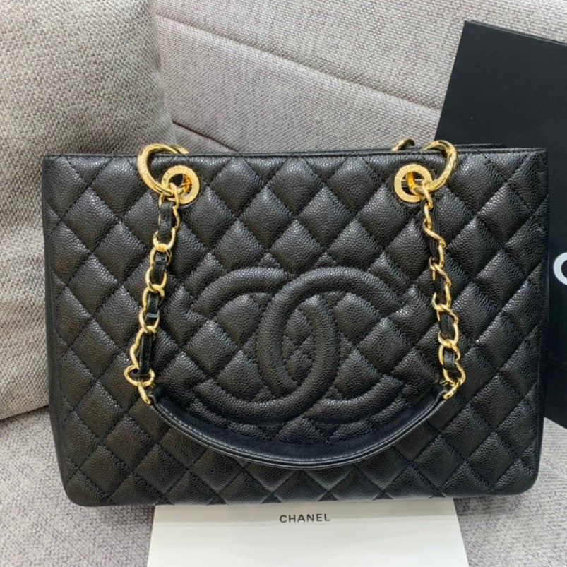 Chanel Grand Shopping Tote Bag 34Cm Black Caviar Gold Hardware