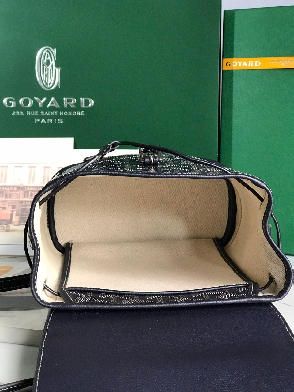 Goyard Alpin Mini Backpack 21cm Navy Blue Lambskin And Goyardine Canvas view 9